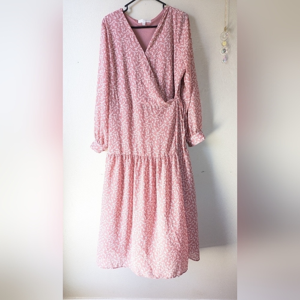 Lapis & Lillies Women’s Boho Wrap Dress, Tiered Floral Print Modest, Cottagecore